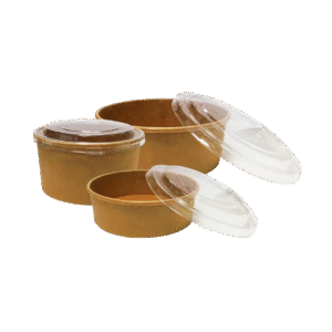 1000 ml Round Kraft Paper Container with PET Lid (Flat)